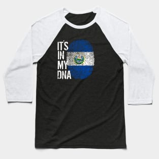 El Salvador Flag Fingerprint My Story DNA Salvadorian Baseball T-Shirt